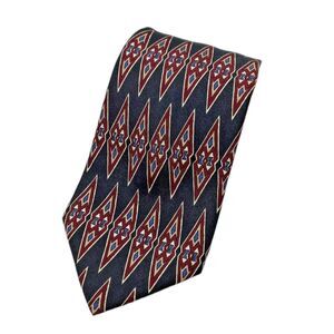 ROUNDTREE & YORKE Black & Burgundy Silk Tie Necktie Diamond 4 X 58